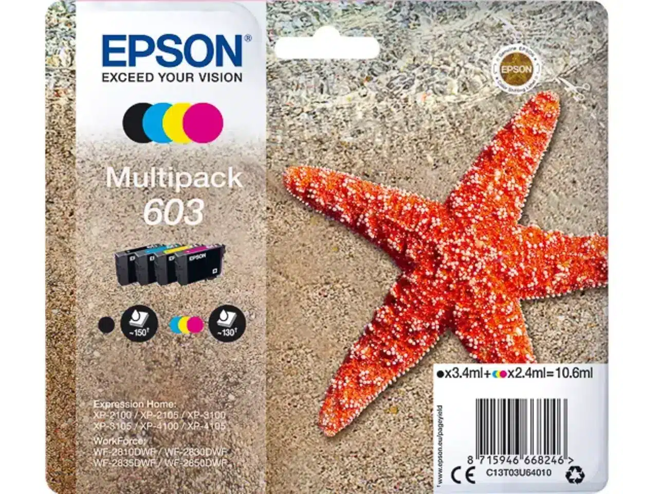 170015441534.webp C13T03U64010 EPSON 603 XP Inkt (4) cmyk ST 1x3,4/3x2,4ml - Afbeelding 1
