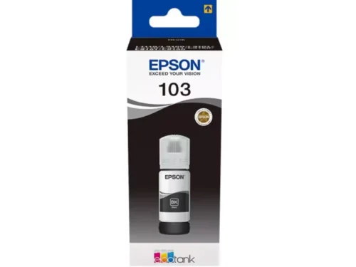 De Epson 103 EcoTank inktfles zwart is een originele inktfles voor Epson-printers, ideaal voor scherpe zwarte afdrukken en betrouwbaar gebruik.