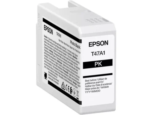 De Epson T47A1 zwarte inktcartridge levert scherpe, duurzame afdrukken dankzij pigmentinkt en een inhoud van 50 ml. Deze cartridge met