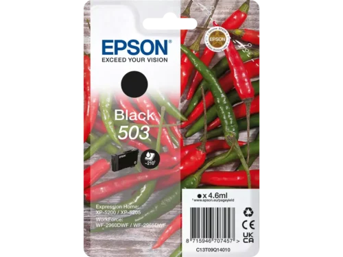 De Epson Singlepack Black 503 Ink is een handige zwarte inktcartridge met standaard rendement, goed voor tot 210 pagina’s. Deze