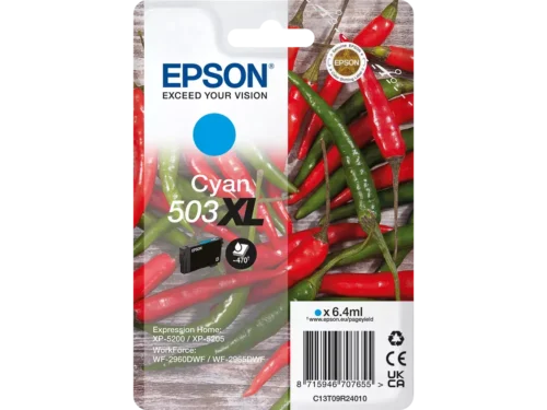 De Epson Singlepack Cyan 503XL Ink levert heldere cyaankleuren en een hoge opbrengst van tot 503 pagina’s, ideaal voor wie