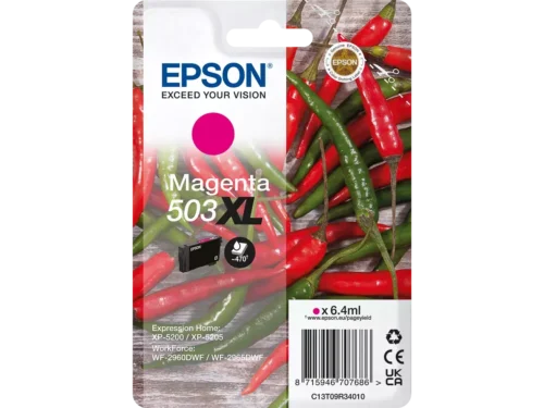 De Epson Singlepack Magenta 503XL Ink is een hoogrendementscartridge die tot 470 pagina’s levendige magenta-afdrukken levert. Ideaal voor diverse Epson