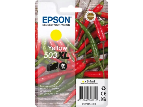 De Epson Singlepack Yellow 503XL Ink biedt een hoge paginaopbrengst van 503 pagina’s en is ideaal voor wie langdurig scherp