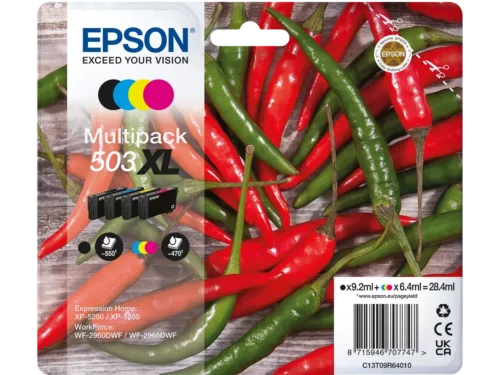 De Epson Multipack 4-colours 503XL Ink biedt scherpe afdrukken en een hoge opbrengst, met 550 pagina’s voor zwart en 470