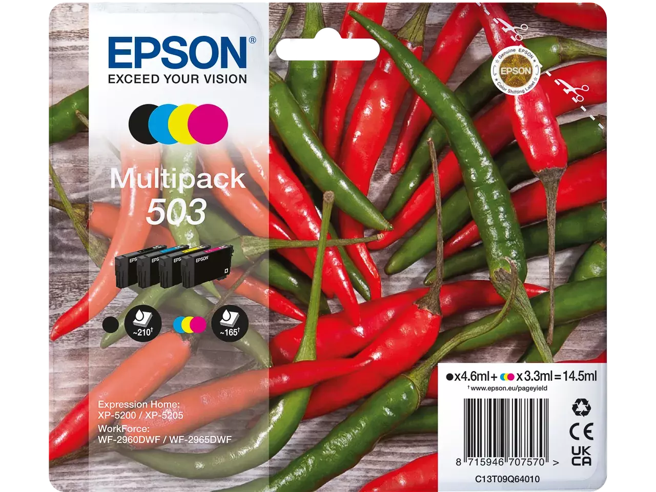 170015441761.webp C13T09Q64010 EPSON 503 XP Inkt (4) cmyk ST 1x210/3x165pagina's 1x4,6/3x3,3ml - Afbeelding 1
