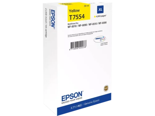 De Epson C13T75544N is een hoge capaciteit gele inkjetcartridge met een opbrengst tot 4000 pagina’s, ideaal voor wie veel en