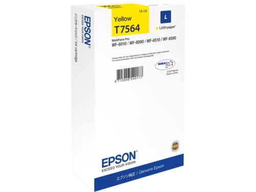 De Epson C13T75644N is een gele inkjetcartridge met lage opbrengst, goed voor tot 1500 pagina’s en 14 ml inkt. Deze
