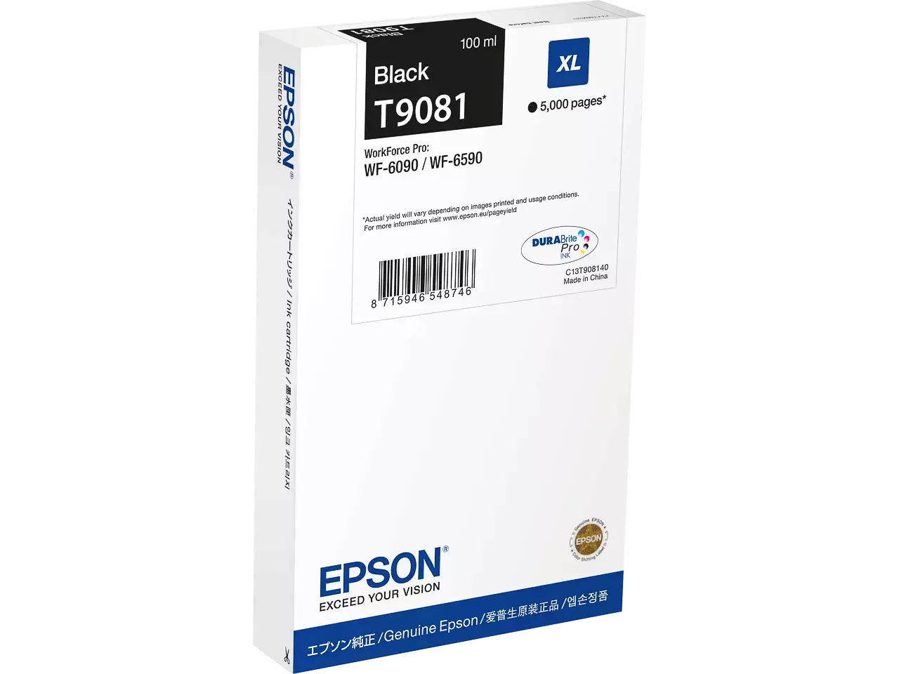 170015441885.webp C13T90814N EPSON T9081 WF Inkt zwart XL 5000pagina's 100ml - Afbeelding 1