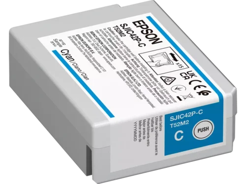 De Epson SJIC42P-C is een cyaan inkjetcartridge met normaal rendement van 50 ml, geleverd als enkele verpakking voor betrouwbare en