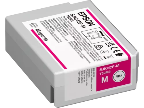 De Epson SJIC42P-M is een magenta inkjetcartridge met normaal rendement van 50 ml, geleverd als enkele verpakking voor betrouwbare printresultaten.
