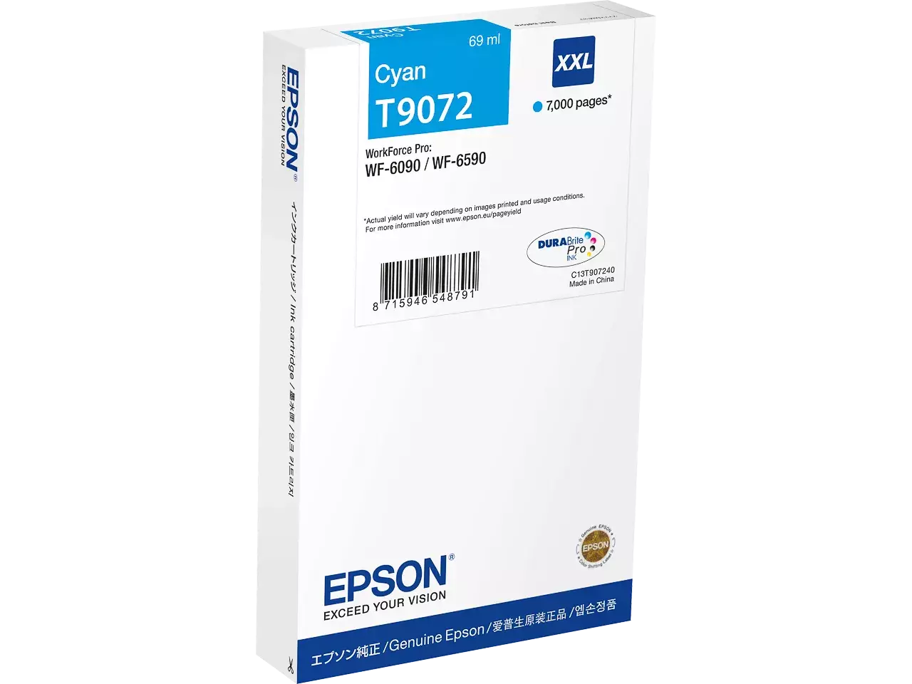 170015441917.webp C13T90724N EPSON T9072 WF Inkt cyaan HC 7000pagina's 69ml - Afbeelding 1