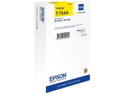 De Epson C13T75444N is een gele XL-inkjetcartridge met een hoge opbrengst van 7000 pagina’s, ideaal voor wie lang en efficiënt