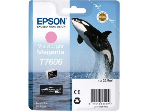 De Epson T7606 Viv Light Magenta is een enkele verpakking met 25,9 ml magenta-inkt, speciaal ontworpen voor de EPSON Ink-Jet