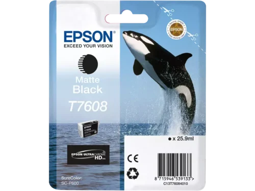 De Epson T7608 M Black is een enkele verpakking met 25,9 ml zwarte inkt, speciaal ontworpen voor de EPSON Ink-Jet