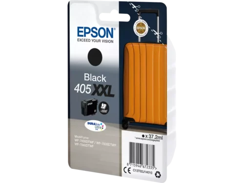De Epson Singlepack Black 405XXL DURABrite Ultra Ink biedt extra hoog rendement en scherpe, duurzame zwarte afdrukken dankzij pigmentinkt. Deze