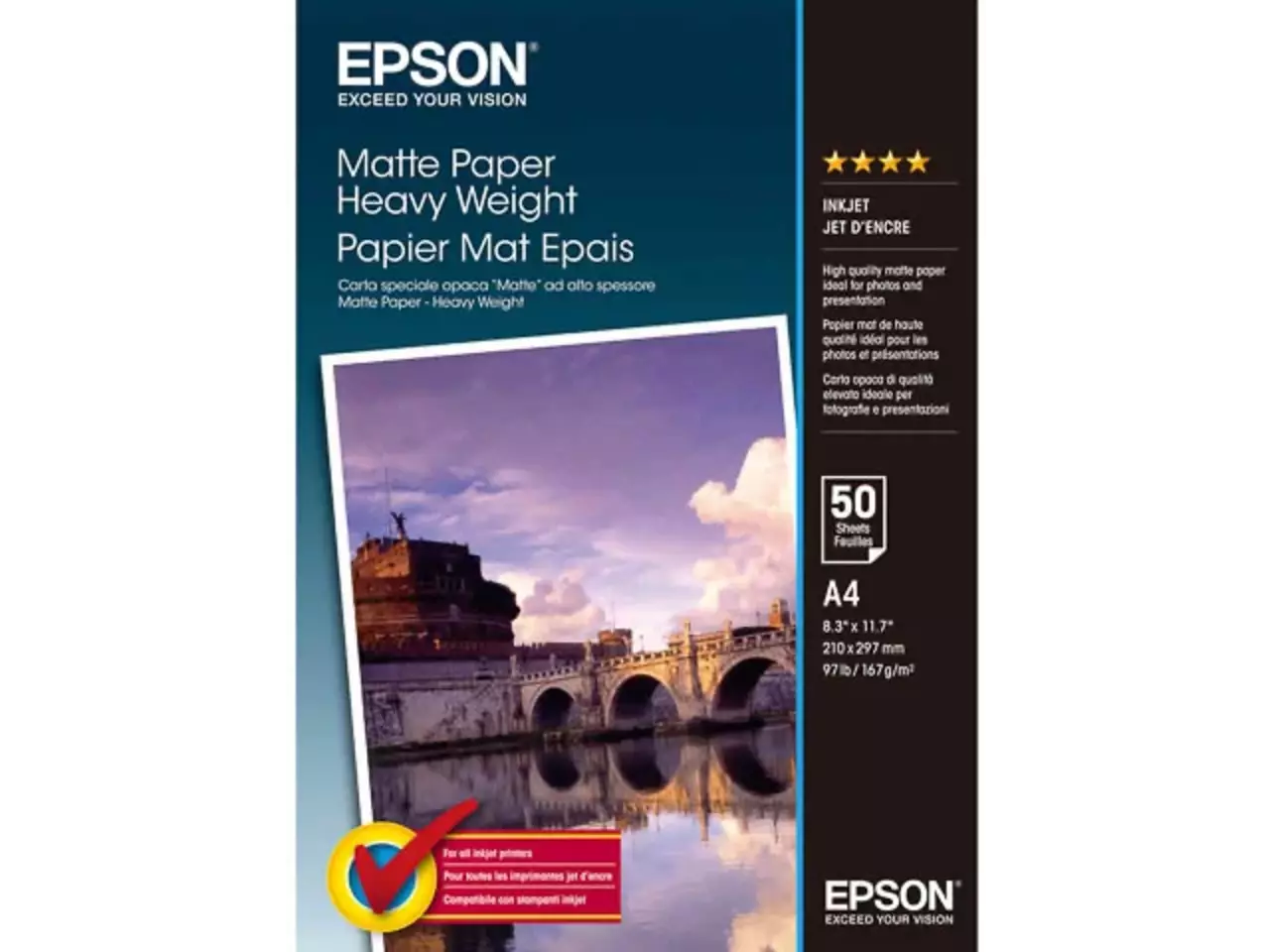 800015440020.webp C13S041256 EPSON Papier A4 (210x297mm) 50vel wit 167gr mat zwaar - Afbeelding 1