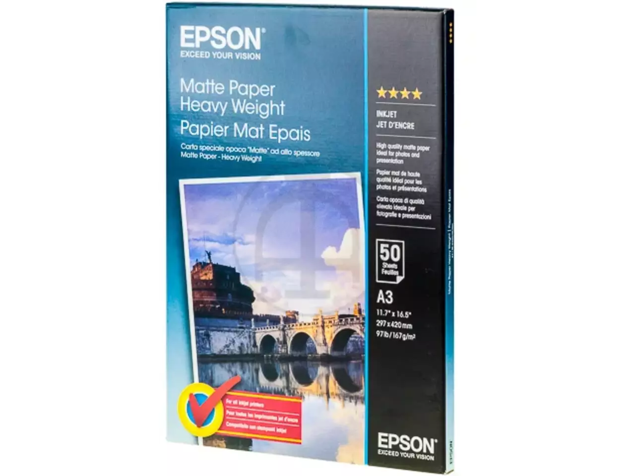 800015440022.webp C13S041261 EPSON Papier A3 (297x420mm) 50vel wit 167gr mat zwaar - Afbeelding 1