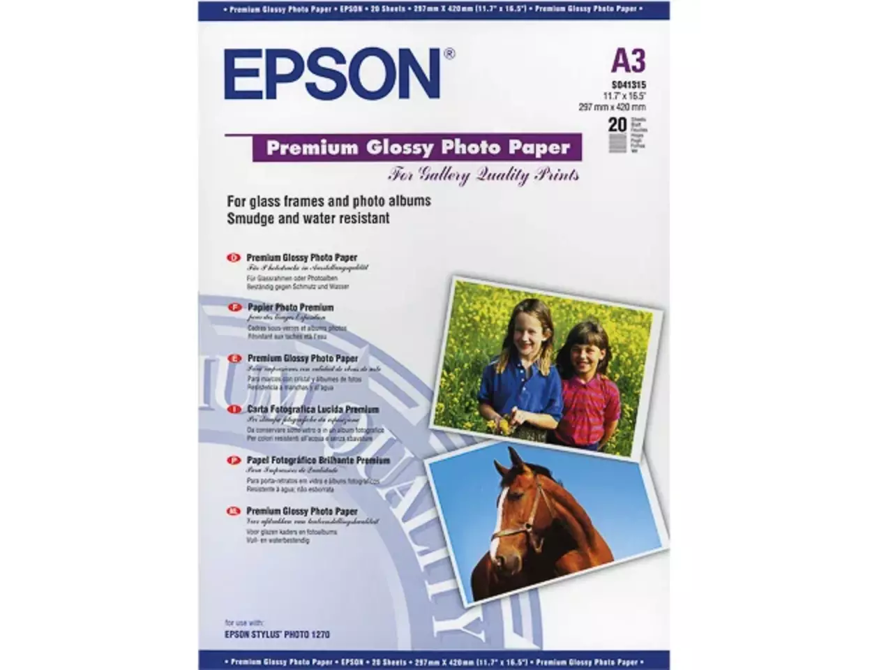 802015440010.webp C13S041315 EPSON Premium Fotopapier A3 (297x420mm) 20vel wit 255gr glossy - Afbeelding 1