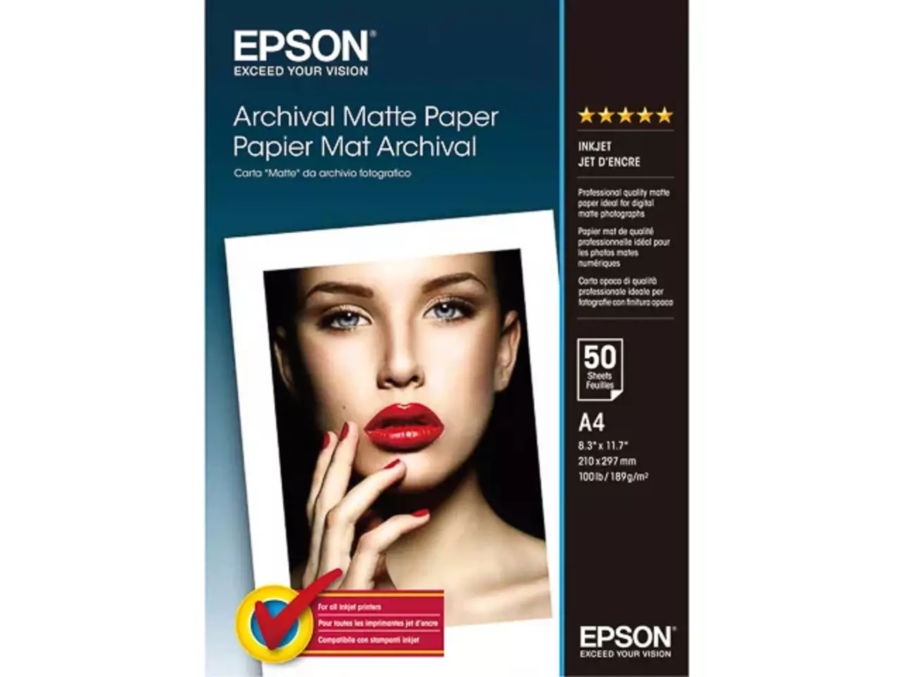 802015440030.webp C13S041342 EPSON Fotopapier A4 (210x297mm) 50vel wit 192gr mat - Afbeelding 1