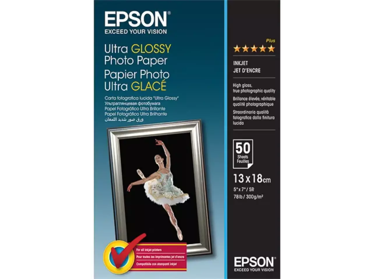 802015440114.webp C13S041944 EPSON Fotopapier 13x18cm 50 vel wit ultra 300gr Hoogglans - Afbeelding 1