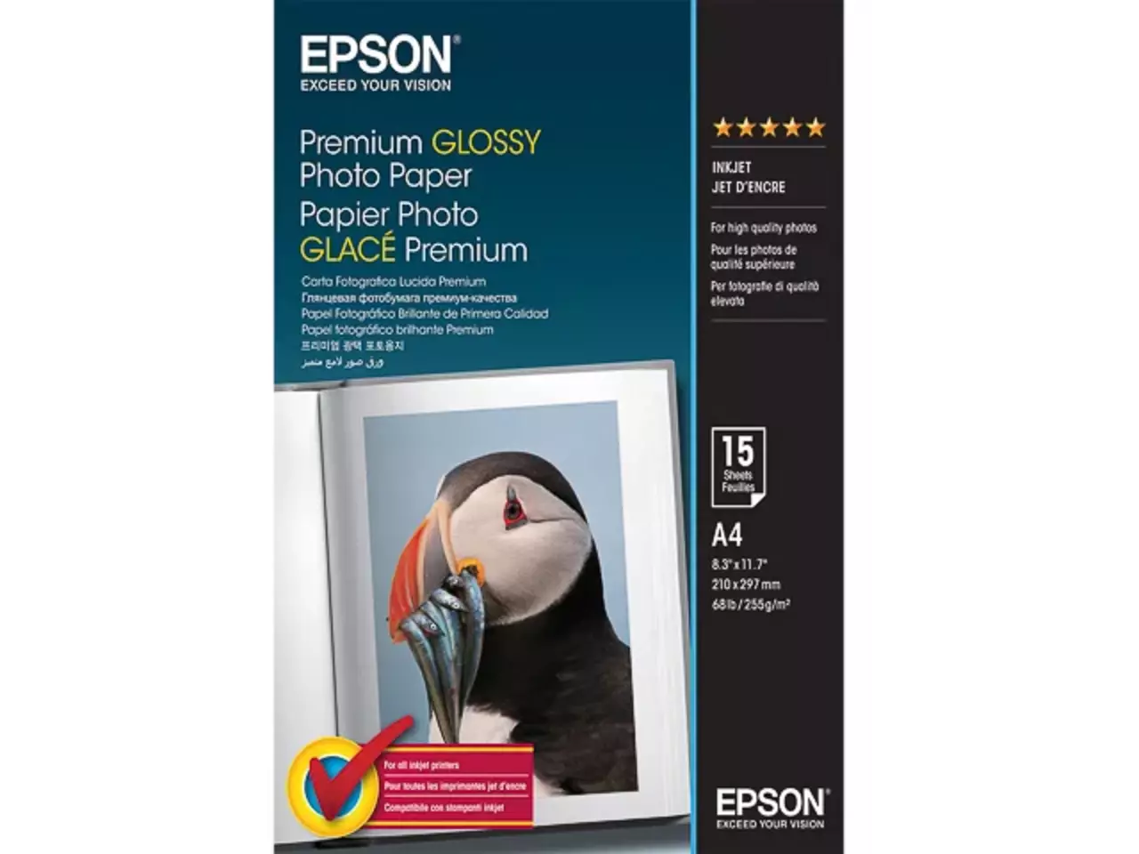 802015440125.webp C13S042155 EPSON Fotopapier A4 (210x297mm) 15vel wit 255gr glossy - Afbeelding 1