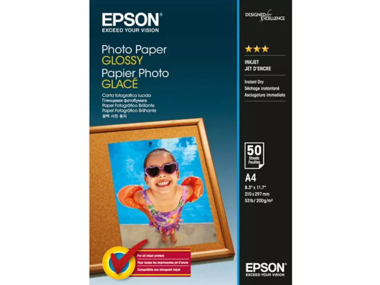 802015440140.webp C13S042539 EPSON Fotopapier A4 (210x297mm) 50vel wit 200gr glossy - Afbeelding 1