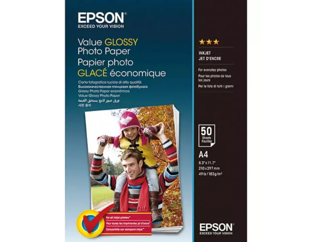 802015440150.webp C13S400036 EPSON Fotopapier A4 (210x297mm) 50vel wit 183gr glossy - Afbeelding 1