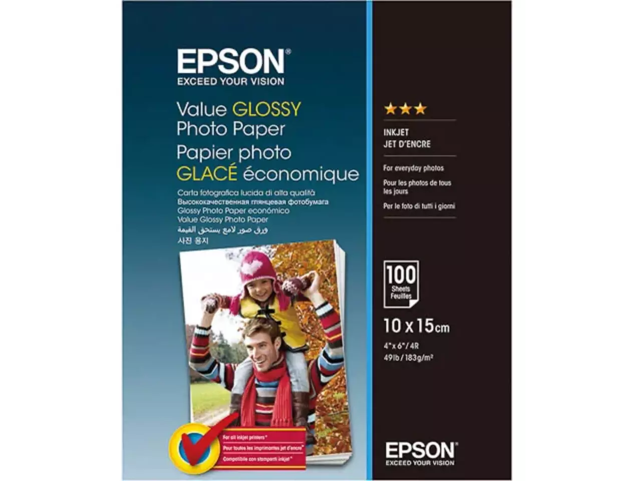 802015440153.webp C13S400039 EPSON Fotopapier 10x15cm 100 vel wit 183gr glossy - Afbeelding 1