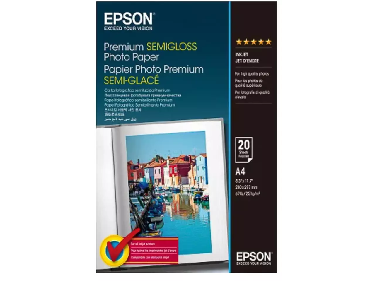 807015440013.webp C13S041332 EPSON Premium Fotopapier A4 (210x297mm) 20vel wit 251gr zijdemat - Afbeelding 1