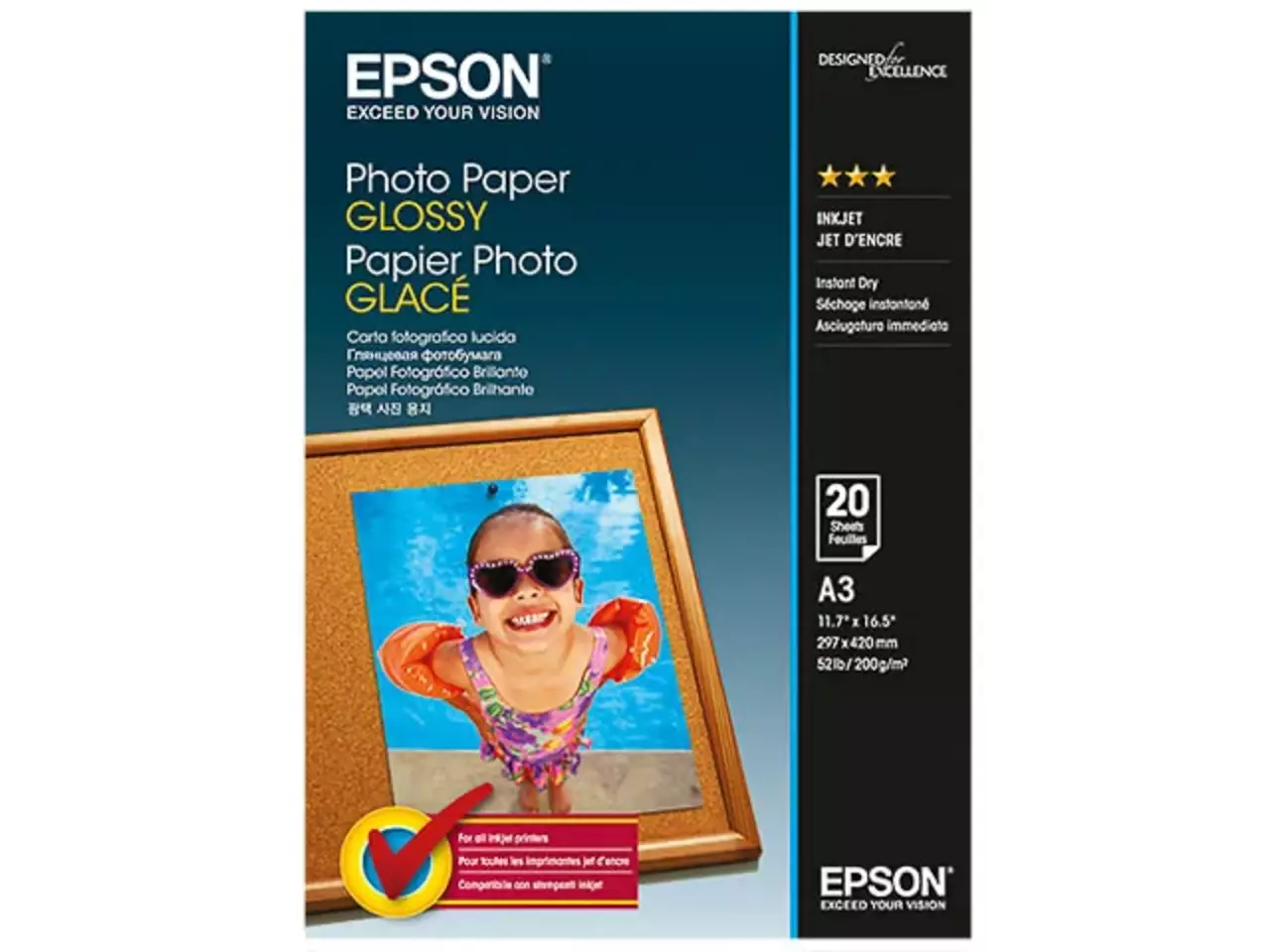 807015440136.webp C13S042536 EPSON Fotopapier A3 (297x420mm) 20vel wit 200gr glossy - Afbeelding 1